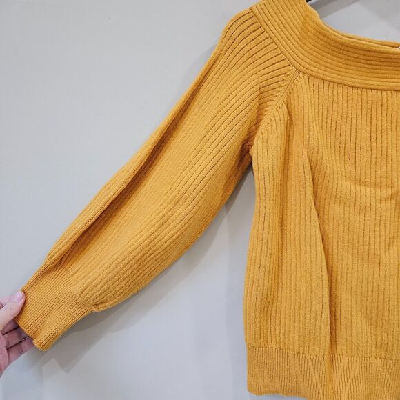 Anthropologie Moth Women's Dancer Off the Shoulder Sweater Small Mustard Yellow - Picture 3 of 9